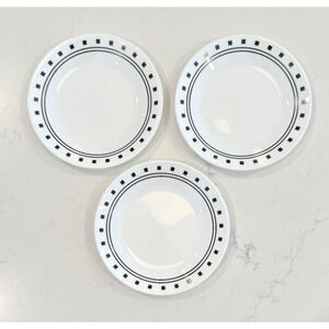 CORELLE CITY BLOCK Set of 3 Bread Plates 6 3/4" Black White Snack 2007
